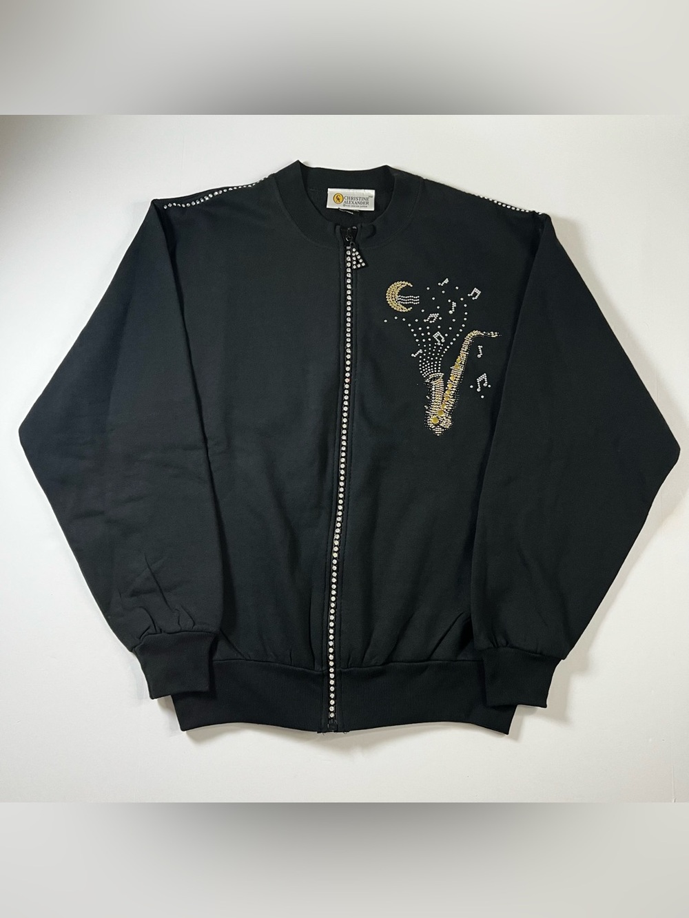 Christine Alexander Black Rhinestone Saxophone Zip Jacket Women’s Small USA